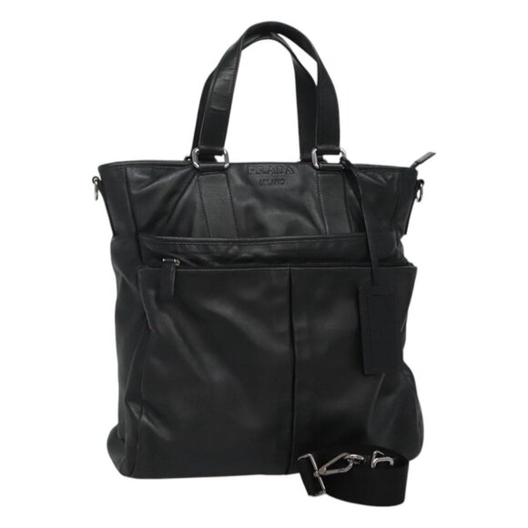 PRADA Hand Bag Leather 2way Black Silver Auth - Picture 1 of 15